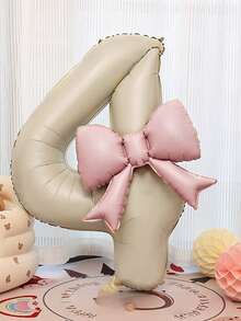 2个40英寸特大号米白色数字铝箔气球，带粉色蝴蝶结，适合生日派对装饰、周年庆典等场合。 - 奶油白 - 查看 14