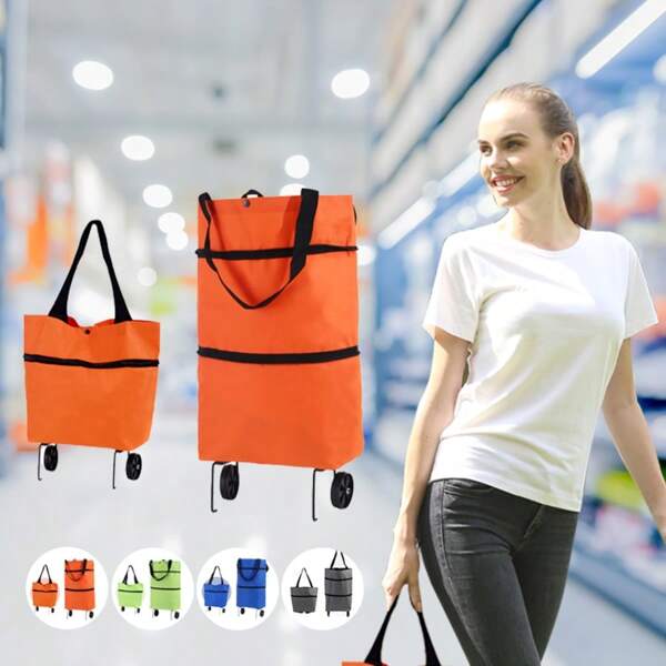 2 In 1 Lightweight Foldable Shopping Cart, Foldable Cart With Wheels, Reusable Shopping Bag, Unisex Travel Bag, Home And Kitchen Supplies, Portable Rolling Shopping Bag With Wheels, Waterproof Trolley.