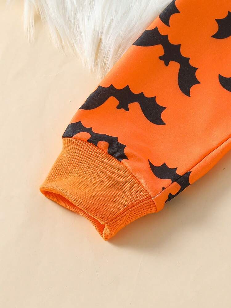 2pcs/Set Tween Girl Hollow Bat Print Cropped Sweatshirt & Ribbed Form-Fitting Cami Dress Casual Vacation Outfit, Fall - Yellow - View 5