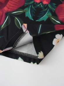 Vintage Floral Print Loose Kimono Cover Up, 3/4 Sleeve, Chinese Style, Lightweight Breathable Fabric, Casual Beach Cover-Up, Summer Fashion Outerwear - Black - View 4