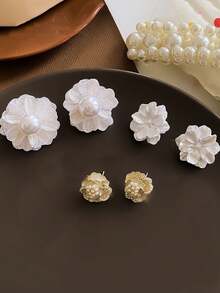 1 套简约优雅人造珍珠花瓣可爱清新优雅高端设计耳环首饰套装，适合女性日常和节日佩戴 - 彩色 - 查看 10