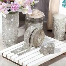 1/3pcs Self-Adhesive Crystal Rhinestone Diamond Ribbon - DIY Diamond Ribbon Stickers With 2 Mm Rhinestones For Arts Crafts,Bling Silver Ribbon Rolls For Phone,Car Decoration - Silver - View 5