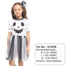 万圣节女孩鬼和女巫服装，儿童狂欢派对南瓜裙（仅连衣裙，无其他道具头带或南瓜袋） - 彩色 - 查看 18