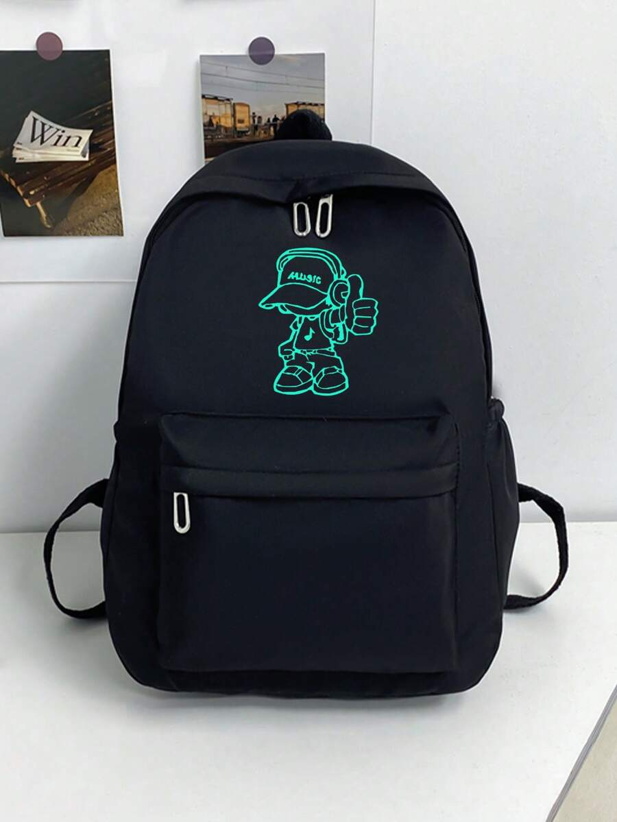 1 pieza Mochila de unicolor y moda, mochila casual de gran capacidad para hombres y mujeres - Negro - Ver 1