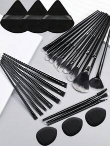 28pcs Ultimate Makeup Brush Set, Including Large Powder Brush, Blush Brush, Contour Brush, Foundation Brush, Concealer Brush, And Eyeshadow Brushes - Comes With Water Drop Makeup Sponge, Thumb Puff, And Triangle Puff - Nylon Bristles, Suitable For All Skin Types. Makeup Brush Set, Makeup Brush Set, Makeup Brush Set, Complete Makeup Brushes, Makeup Brush Set, Complete Makeup Tools, Makeup Brush Set, Makeup Brush Set, Makeup Gift Set - Black - View 12