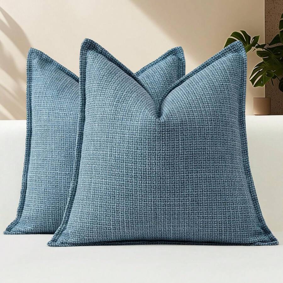 1pc Linen Solid Color Decorative Throw Pillow Cover, Suitable For Living Room Sofa, Bedroom, Office - Blue - View 1