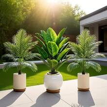 Set de 3 piezas, 36 plantas artificiales de hojas grandes - Adecuadas para uso en exteriores: árboles decorativos de selva tropical, plantas en maceta para interiores/exteriores durante todo el año, decoraciones para bodas y hoteles, estilo de árboles artificiales para jardín y terraza, Día de la Bastilla, Día de los Abuelos, Eid Al-Fitr, Decoraciones del Día de la Independencia, plantas verdes resistentes a los rayos UV, requisitos de bajo mantenimiento