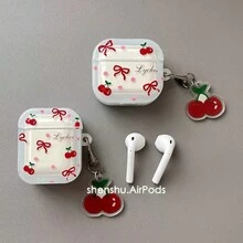 1个装可爱樱桃蝴蝶结耳机保护套 - 高品质保护套，兼容 1/2/3/4/Pro/Pro（第二代）/Pro 3，防震时尚，是送给女孩和青少年的理想礼物 - 彩色 - 查看 4