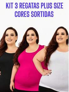 Kit 3 Regatões Básicos Plus Size Femininos | G1 ao G5 | Malha Leve | Cores Lisas para o Dia a Dia - Multicolorido - Visão 2