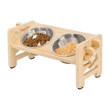 可调节升高猫碗架，配有 2 个不锈钢碗、倾斜升高的宠物喂食器和饮水器、防滑底座，适用于小型犬和成年猫
