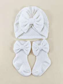 0-6个月婴儿四季花朵弹性头带帽子和袜子套装，新生儿无檐便帽礼盒，婴幼儿头饰配饰套装
