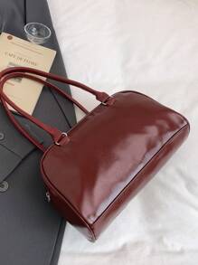 1个复古简约拉链手提包，带口袋，双提手，适合女士日常休闲及通勤使用。 - 紅色 - 查看 7