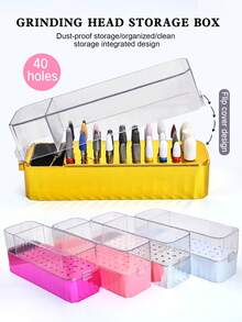 40孔镜面美甲钻头收纳盒，新款多色美甲钻头整理盒，带透明盖，桌面美甲钻头展示收纳盒 - 彩色 - 查看 1