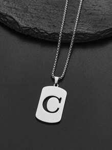 1 Peça Colar com Pingente de Etiqueta Geométrica de Aço Inoxidável com Letra em Inglês, Acessório de Moda para Homens, Adequado para Festa e Uso Diário