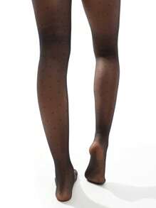 1 件女士超薄波尔卡圆点连裤袜，紧身塑身长袜适合日常穿着 - 黑色 - 查看 4