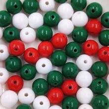 10-100Pcs Christmas Style 8-16mm Acrylic Round Loose Beads DIY Necklace Bracele Jewelry Making Material - 紅色/白色/綠色 - 查看 1