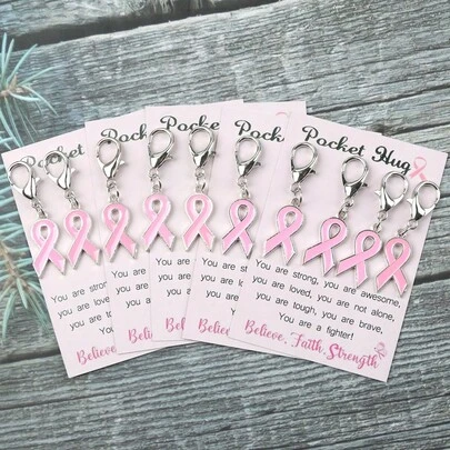 5件/6件乳腺癌钥匙扣合金粉红丝带激励意识钥匙扣手工礼物适合女性女孩闺蜜姐妹