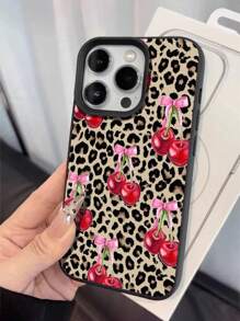 1pc Cute Vintage Leopard Print, Cherry Heart Pattern, Litchi Texture Anti-Drop Anti-Slip Soft Phone Case, Compatible With Apple And Phones Waterproof Shockproof Scratch Resistant - Multicolor - View 4