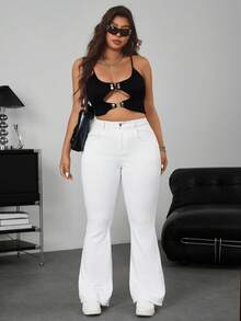 Jeanoix Quần Jeans Denim Dài Ống Loe Siêu Dài Đơn Giản Hàng Ngày Cho Nữ - trắng - Xem 6