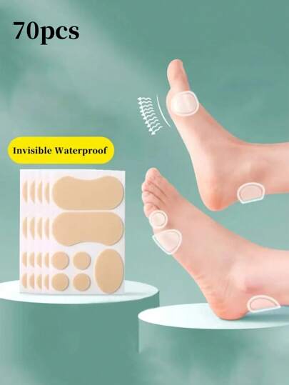 70pcs Waterproof Blister Plaster Pack, Heel Protector Pads For High Heels And Loafers, Anti-Slip Blister Pads For Shoes And Fingers