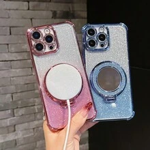 粉色镜面元素支架新款17寸防震手机壳+亮粉色串珠挂绳+亮粉色圆形化妆镜+磁吸支架三合一手机壳,兼容 17 Pro/16 Pro Max/Air,Galaxy S25/S25 Plus/S25 Ultra A07 A17 XM HW A5/春季礼物生日派对,国际版,非国内版 - 藍色 - 查看 5