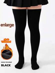 1双黑色加厚绒面硅胶防滑凝胶袜，高筒保暖袜，具有显瘦拉长效果，保暖绒面材质，适合秋冬季节穿着，舒适透气。