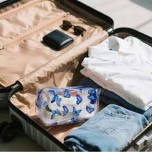 1 Peça Bolsa de Toucador de Viagem Transparente e À Prova d'Água, Necessaire de Maquiagem Reutilizável e Lavável, Estojo de Lápis, Conveniente para Armazenar Itens Essenciais de Viagem, Pequeno Presente Fofo Adequado para Aniversário, Casamento, Festa, Natal, Halloween, Ação de Graças, Carnaval, Formatura, Volta às Aulas, Materiais Escolares, Estojo de Lápis, Bolsa de Lápis, Mochila, Papelaria - borboleta azul - Visão 7