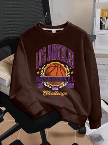 Tween Boy Casual Simple Cool Basketball Sporty Design Pullover Round Neck Long Sleeve Sweater Autumn And Winter New Boys Clothes Kids - Brown - View 3