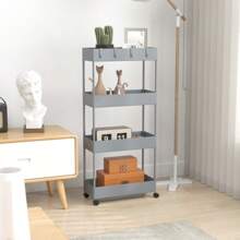 KatFash Trolley, Kitchen Trolley With 4 Levels, Kitchen Shelf, Niche Shelf, With 4 Hooks, 360° Rotating Wheels, Steel Frame, Bathroom, Kitchen, Office, Grey - 深灰色 - 查看 2
