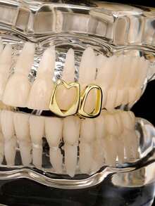 1 件 14k 铜空心心形镂空夹式牙齿饰品，Y2K Grillz 情人节万圣节装饰牙齿饰品，适合女士 - 杏色 - 查看 3