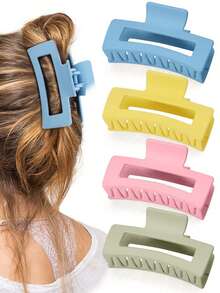 4 Pcs Large Square Retro Minimalist Hair Claw, Suitable For Women With Thick Hair, Clips For Styling, Bathing, Outdoor, Versatile Accessory Hair Jaw Clip Hair Clamps Hair Clutch Hair Catcher Clip Fall Winter Hair Clip Claw Clip Hair Accessories For Women For Vacation Outfits Woman - Multicolor - View 21