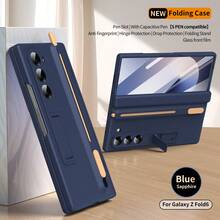 Galaxy Z Fold7/Z Fold6/Z Fold5/Z Fold4/Z Fold3 Phone Case, Hinge Protection, Comes With Stylus Pen, Full-Body Shockproof, Foldable Integrated Stand, Retractable Pen Slot, Skin-Friendly Anti-Fingerprint Case, With Tempered Glass Screen Protector - 彩色 - 查看 25