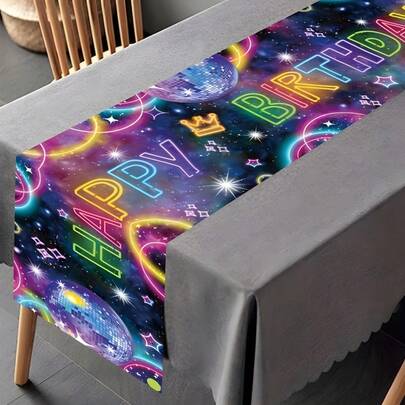 1Pc Fluorescent Ball Glitter Birthday Table Runner | Sparkling Disco Party Table Cover | Baby Shower Gender Reveal Decor | Glow In Dark Polyester Tablecloth For Holiday Wedding Home Decor