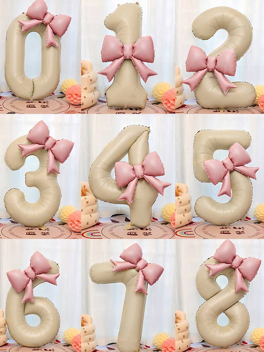2个/套 - 40英寸超大奶油白色数字铝箔气球，带粉色蝴蝶结，适用于生日派对装饰、周年纪念庆典等各种场合，例如房间装饰、派对装饰、婚礼装饰、家庭聚会、单身派对、订婚、婚礼、毕业典礼、母亲节装饰。 - 奶油白 - 查看 1