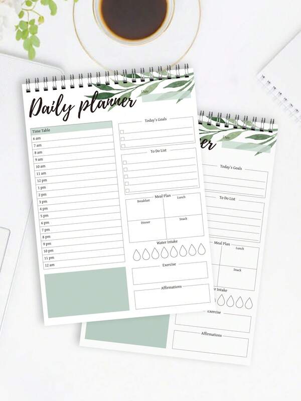 Trees 1pc Undated To-Do List Notebook - Daily Planner With Hourly Schedule, 52 Perforated Pages Spiral Bound Checklist Notebook With Hourly Schedule, Goals, Meal Plan, Water Intake And Workout Plan