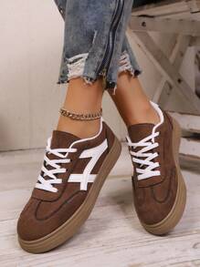 New Casual Sports Shoes, Fashion Versatile Suede-Like Lace-Up Women Sneakers, Student Shoes