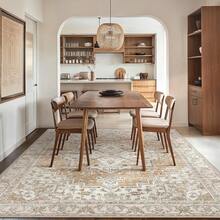 1Pc Area Rugs For Living Room, Machine Washable Non Slip Vintage Rugs, Low Pile Lightweight Print Rug For Bedroom, Dining Room, Home Office, Light Taupe Brown, Low Pile Carpet - Tan - Xem 2