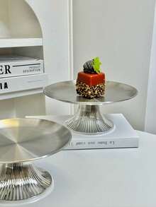 1pc Stainless Steel Cake Stand With Elegant Base, Dessert Display Plate, Multi-Function Fruit Tray, Suitable For Dining Table Decor, Home And Kitchen Serving Platter, Ramadan Use - Silver - View 6