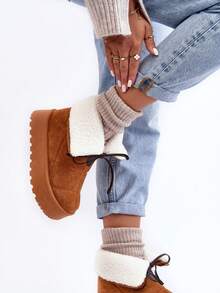 女士时尚百搭休闲厚底雪地靴，冬季 - 棕色 - 查看 3