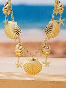 1 chiếc vỏ sò, ốc xà cừ, mặt dây chuyền hình sao biển phong cách ngày lễ đại dương dành cho nữ, thời trang gợi cảm phóng đại thích hợp cho bãi biển, tiệc tùng, dạ tiệc và mặc hàng ngày - Vàng - Xem 6