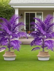 2 件大型 18/12 叶人造绿植，图案生动 - 黑色花盆中的紫色叶子，非常适合家庭、花园和活动装饰 - 非常适合母亲节、父亲节、婚礼、乔迁礼物、活动装饰 | 装饰性室内植物 | 免维护户外植物