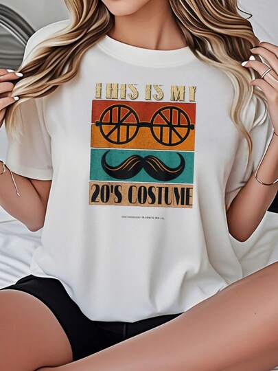 Camiseta de talla para mujeres, camiseta gráfica negra oversized con la frase This Is My 20's Costume, impresión vintage de bigote y gafas, top divertido y llamativo, atuendo casual de verano para mujeres, camisetas de verano, camisetas gráficas, atuendos de verano para mujeres, camisetas gráficas, tops cortos para mujeres, tops para mujeres, tops gráficos para mujeres, tops cortos para mujeres