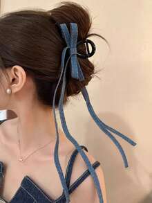 1个女士韩版时尚牛仔蝴蝶结发夹，13厘米，高端发爪发饰，适合日常使用、送礼、旅行、送给女性的礼物、美发用品、圣诞礼物 - 彩色 - 查看 11