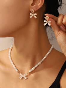 1 Set Classic Fashionable Elegant Crystal Inlaid Necklace & Earrings Jewelry Set - Silver - View 6