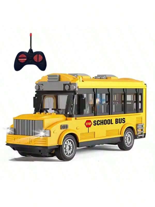 Autobús escolar a escala 1:30, con puerta abierta, control remoto de 4 canales, autobuses turísticos de alta velocidad de dos pisos - Juguete de vehículo eléctrico con luces - De vuelta a la escuela