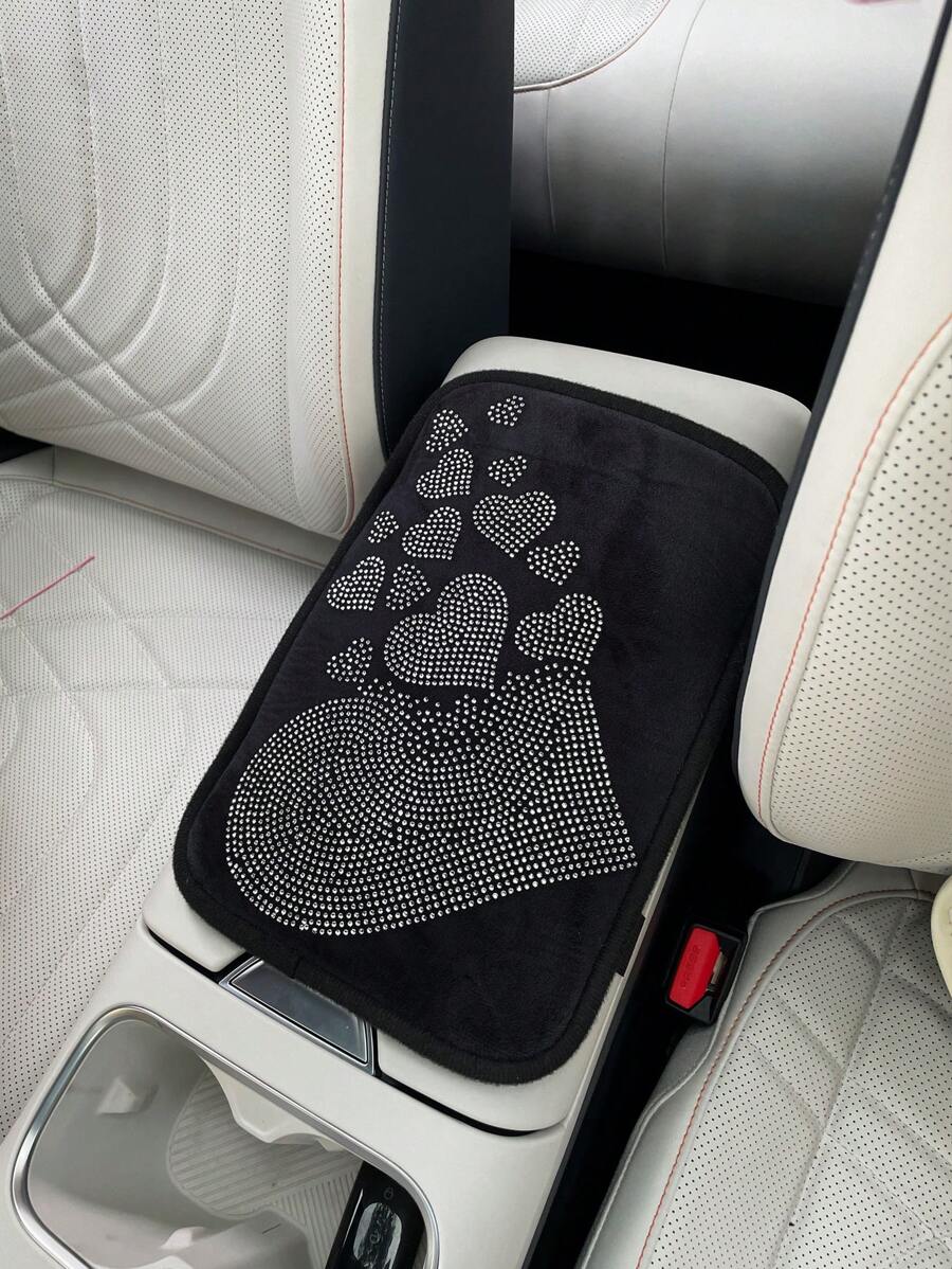 Cute Rhinestone Heart Shaped Car Armrest Pad, Creative Car Central Console Armrest Cushion Mat, Anti-Slip - Multicolor - View 1
