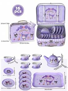 Sanrio Kuromi 茶会套装，16 件儿童茶会套装锡茶壶杯礼品套装过家家学龄前厨房玩具带茶壶礼盒适合儿童女孩，锡茶会套装下午茶时间游戏套装带金属茶壶茶杯游戏餐具公主玩具礼物。 - 彩色 - 查看 2