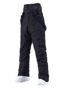 1 双女式宽松滑雪裤，带可调节背带，可机洗，适合户外活动，冬季滑雪裤，滑雪装备，寒冷天气服装，运动裤，加固结构，功能性滑雪裤，雪地装备，运动裤，连体滑雪服 - 黑色 - 查看 9