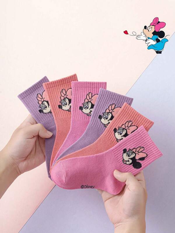 Disney 3/6双正品儿童可爱米妮老鼠袜子，女童中筒袜，韩版卡通男童袜，幼儿婴儿袜，秋冬季