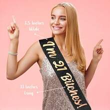 21st Birthday Decoration Sash For Women I'm 21 Black 33.5 Inch Long With  Gold Letters For Her-0166 - 如圖 - 查看 2